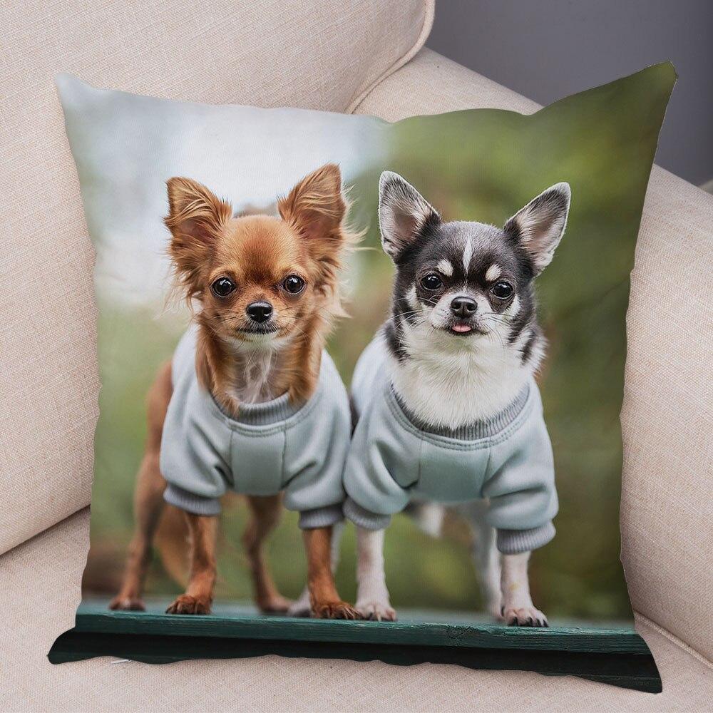 Cute Pet Animal Pillowcase Decorative Cute Puppy Chihuahua Pillowcase Soft Plush Cushion Cover for Car Sofa Home 45x45cm