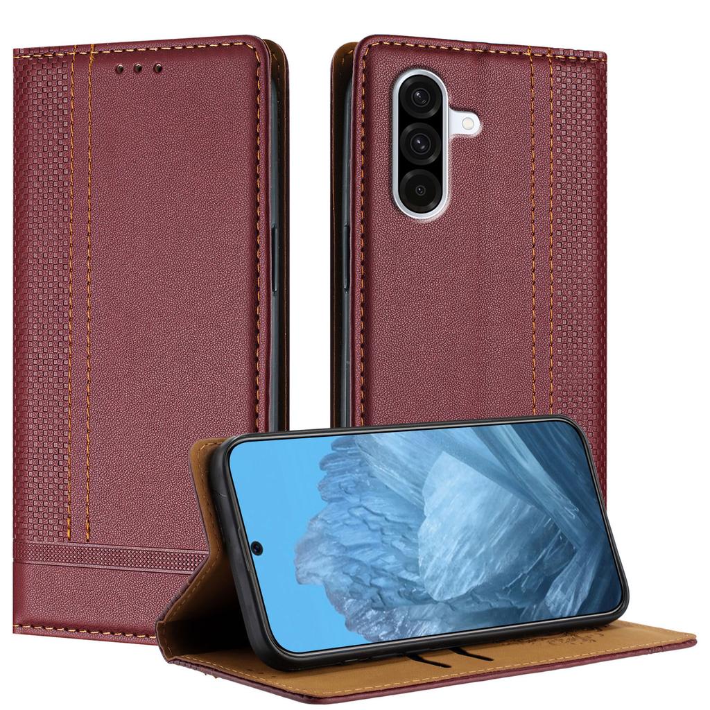 Чехол для Samsung Galaxy A36 5G с L-образным сетчатым узором, кожаная подставка, чехол для телефона с отделениями для карт