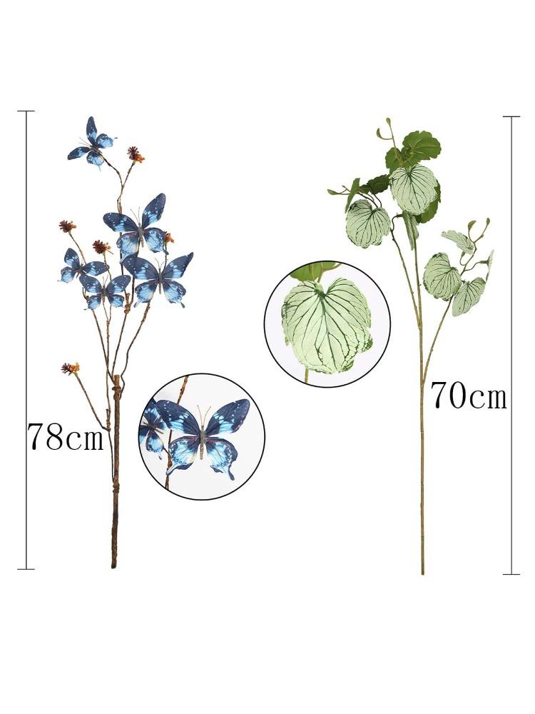 6Pcs Artificial Green Plants Faux Plants 70cm Real Touch Begonia Leaves Branches with Butterfly Fake Flowers Arrangements for Home Office Shop Decor