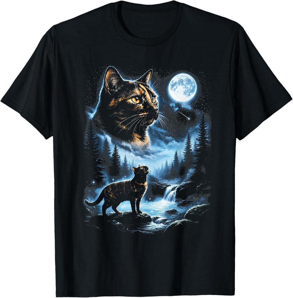 Tortoiseshell Cat Howling At Moon Celestial Parody Design T-Shirt