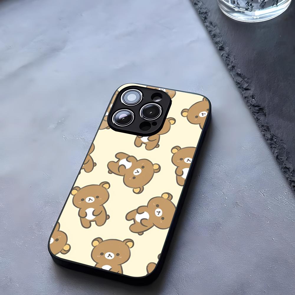 Милый чехол-бампер R-RilakkumaS Bear из закаленного стекла для IPhone 17 13 14 16 12 15 11 Pro Max Plus Mini X XR SE2020 Coque
