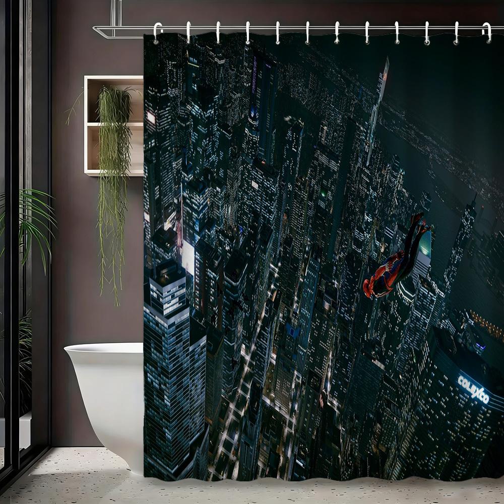 Spider-Man Urban Cityscape Waterproof Shower Curtain For Superhero Bathroom Decor