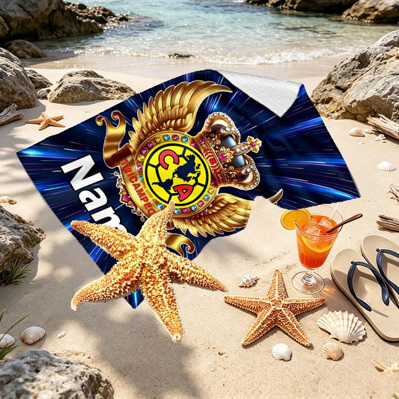 Custom Name Personalized Club America Print Beach Towel, for Trip Camping Beach Party Home Decor, Birthday Gift for Family & Friends