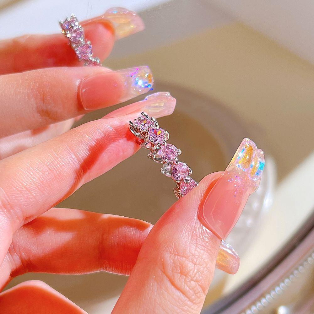 17KM Fashion Luxury Pink Baguette Cubic Zirconia Engagement Rings for Women Marquise Crystal Stone Wedding Party Jewelry Gift