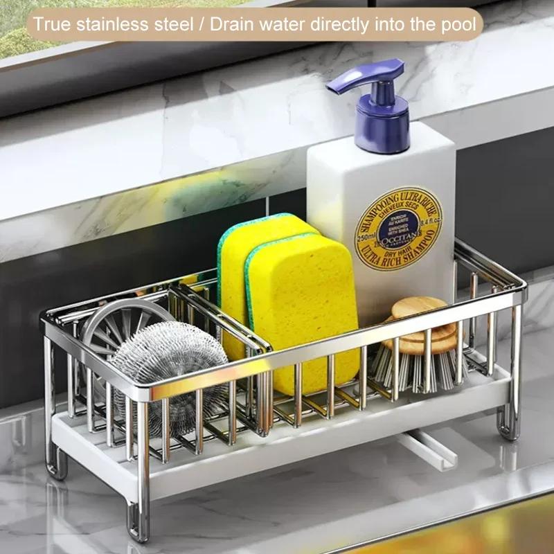 Sponge Holder Kitchen Organizer Dish Drainer Soap Rack Sink Tray Stainless Steel Rack Storage Basket Shelf Kitchen Accessories