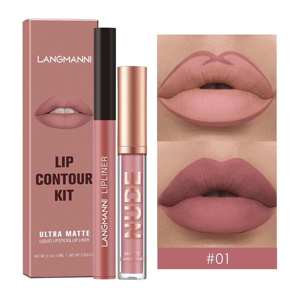Langmanni 2-Piece Matte Lip Gloss & Liner Set - Long-Lasting, Smudge-Proof Makeup
