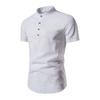 Мужская рубашка сплошной цвет Slim Fit воротник-стойка с короткими рукавами мягкий легкий пуловер на пуговицах