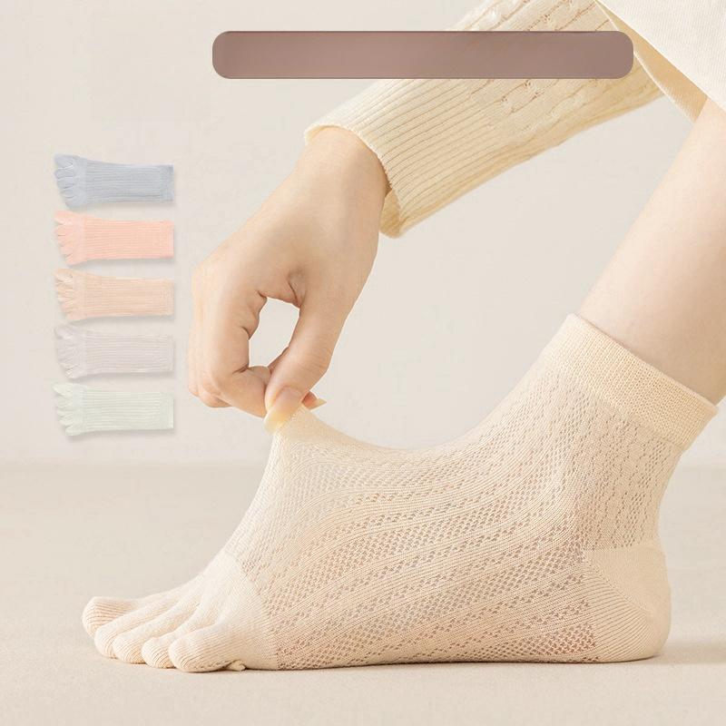 Five Finger Socks Summer Thin Cut Hollow Mesh Toe Socks Breathable and Sweat Absorbing Women's Short Tube Cotton Socks Spring and Autumn