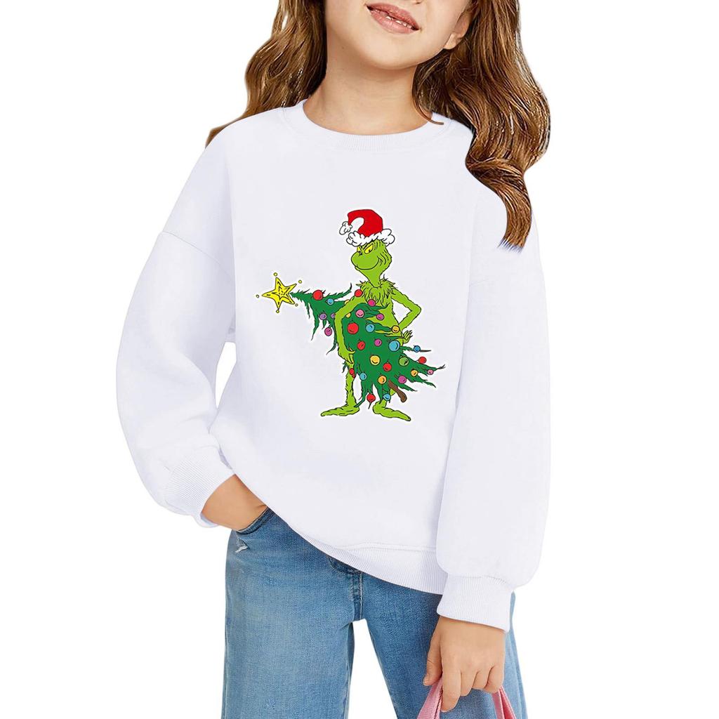 Рождественские пуловеры с круглым вырезом для девочек, детские топы с принтом