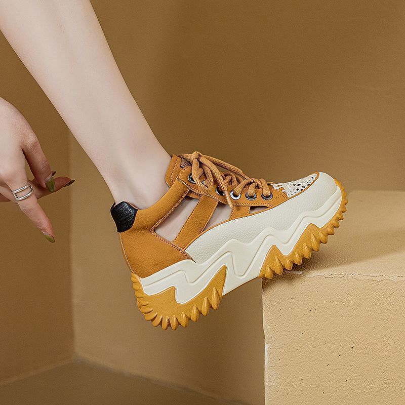 Женские кроссовки с толстой подошвой и круглым носком, роскошные туфли для папы, полые, для женщин, дышащие, удобные, модные, повседневные, спортивные туфли