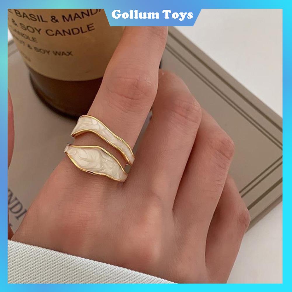 Корейское неправильное геометрическое двойное полое кольцо Женская мода Темпераментное открывающееся регулируемое ювелирное изделие