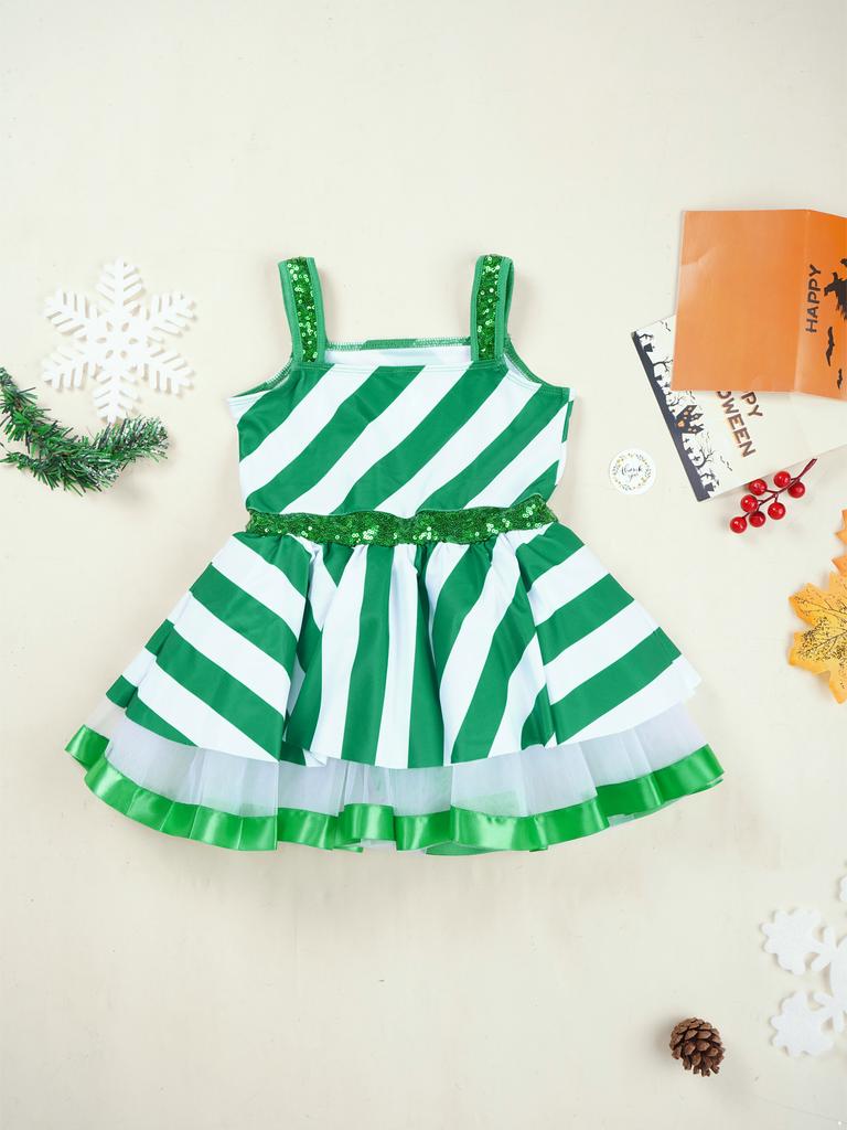 Костюм Санта-Клауса для девочек, конфетная трость, полосатое танцевальное платье-пачка с блестками, купальник для фигурного катания на коньках, платье для катания на роликах