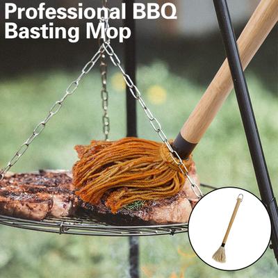 Швабра для наметки гриля, головка из хлопкового волокна, ультра впитывающая щетка, равномерно распределяется, легко окунается, съемная, профессиональная деревянная швабра с длинной ручкой, швабра для барбекю, кухонный гаджет