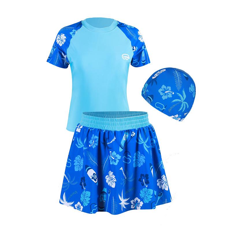 Plus Size Girls' Sun Protection Swimwear, Quick-Dry Split Design for Big Kids