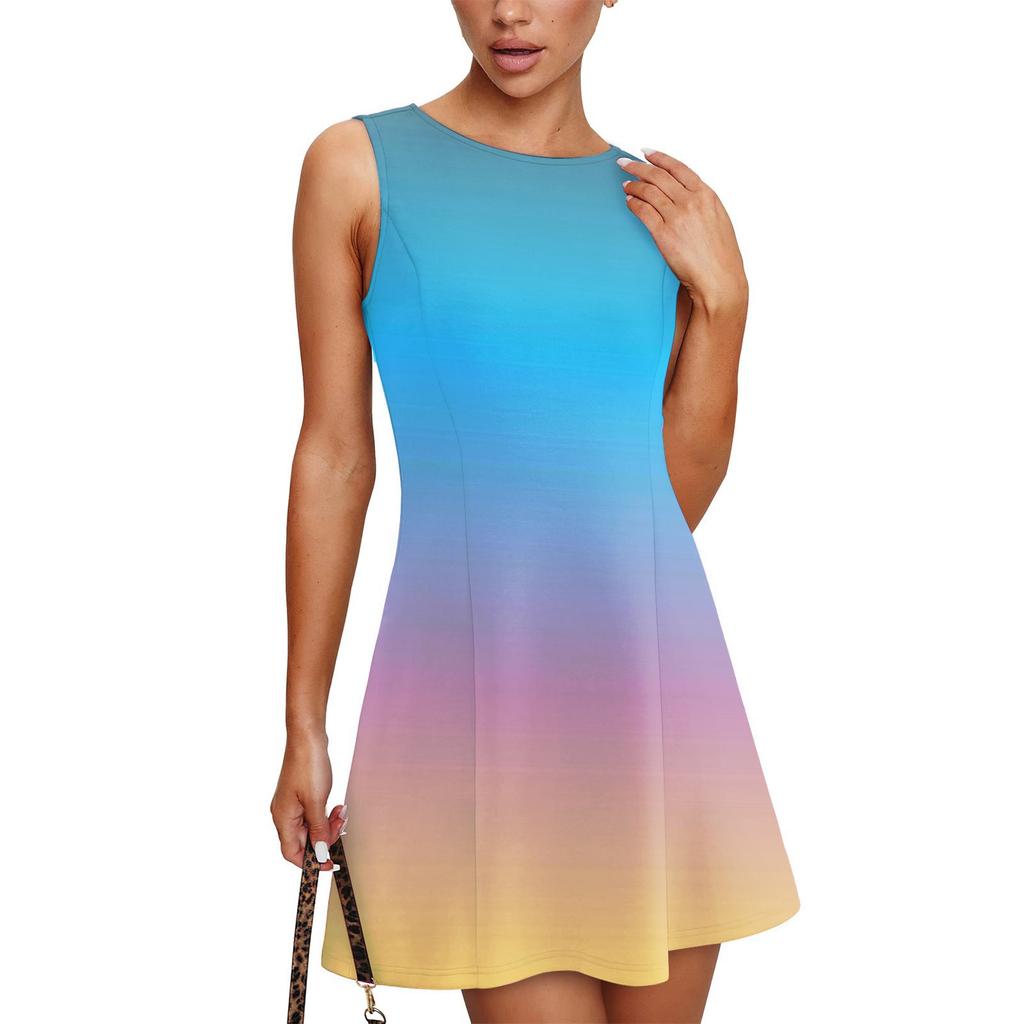 Women's Fashionable Casual Printed Sleeveless Round Neck Dress Sleeveless Round Neck Dress