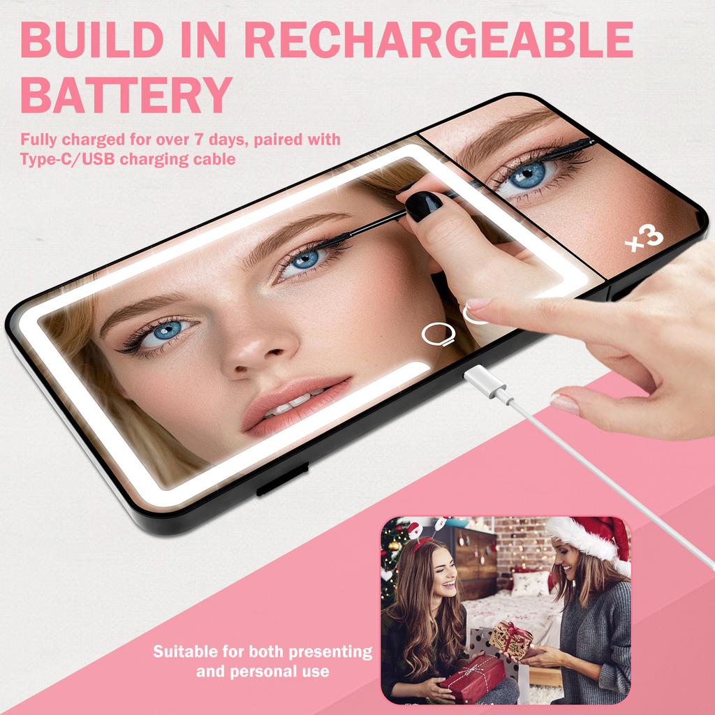 Car Sun Visor Vanity Mirror 3X Magnification Car Visor Mirror with LED Light 3 Colors Dimmable Makeup Mirrors for Cars SUV Truck