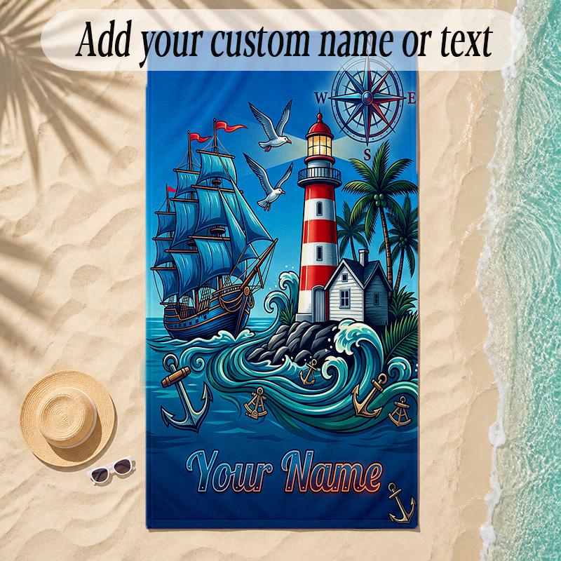 Mermaid Theme Soft Beach Towel Personalized Custom Name Text Towel Portable for Beach Pool Travel