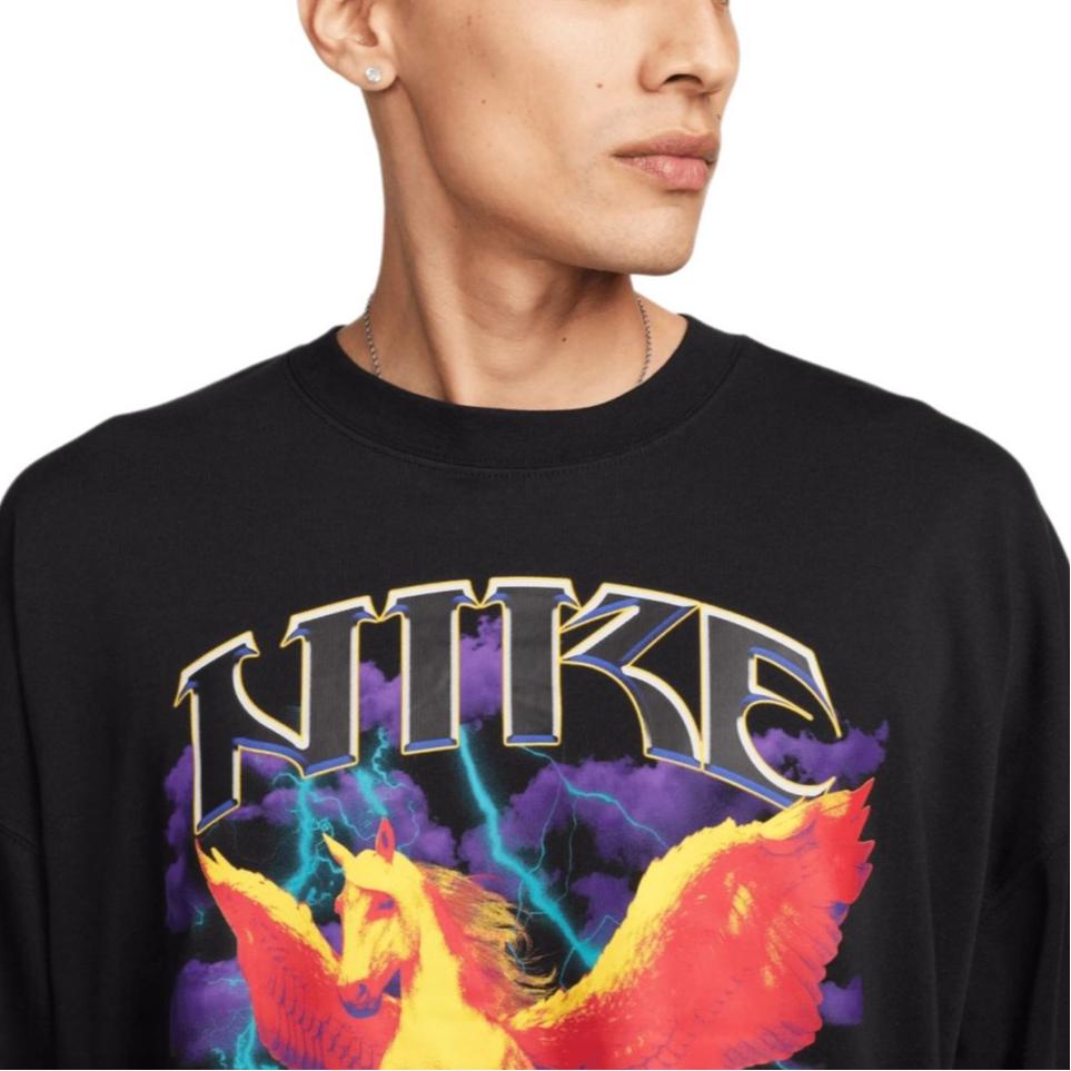 Nike Спортивная футболка с принтом букв, свободного кроя, с круглым вырезом и коротким рукавом, мужская, топы, черная FJ1089-010