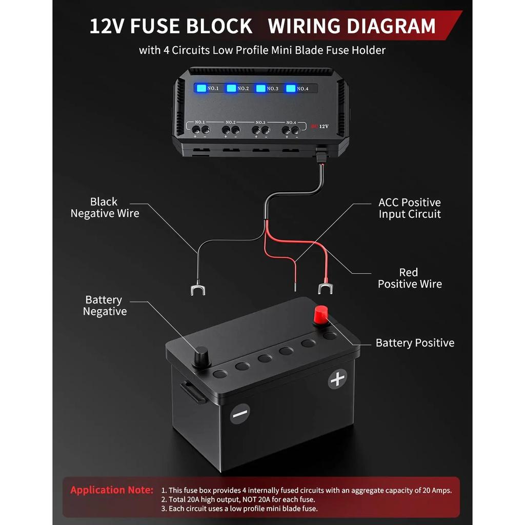 12V Fuse Box Universal 20A Automotive Moto Block Fuse LED Indicator Light Heat-resistant Fuse Hold for Car Motorcycle