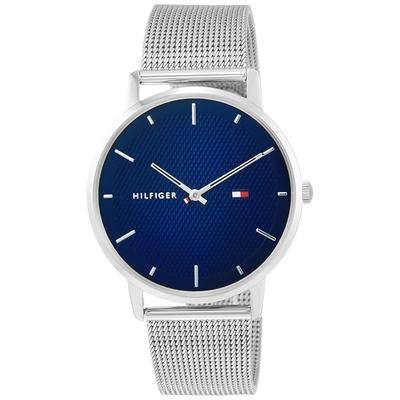 Часы TOMMY HILFIGER JAMES синий циферблат стальной сетчатый ремешок кварцевые мужские