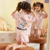 Girls Ice Silk Pajama Set Short Sleeve Cartoon Print Sleepwear Kids 8 Years