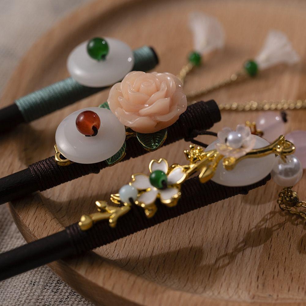 Wooden Flower Hair Forks Handmade Hairpin Chopstick Hair Ornament Hanfu Hair Bun Wedding