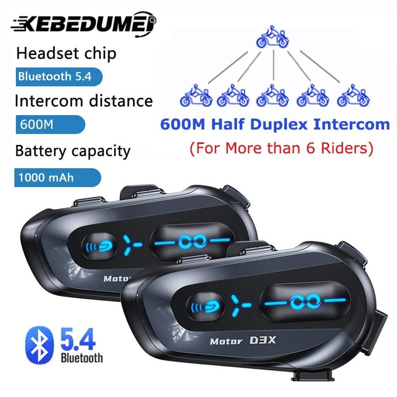 600M Intercom Bluetooth 5.3 EDR Helmet Headset with Music Sharing Motorcycle Wireless Earphone Hands-free Call Anti-interference Headphone for 6 Rider