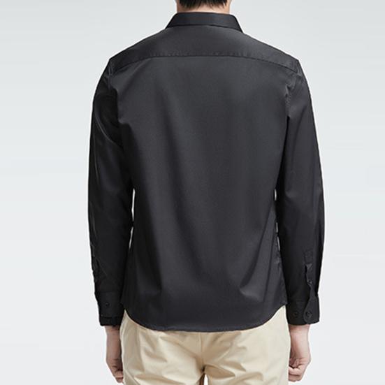 Мужская рубашка весна-осень с отложным воротником, облегающая, эластичная, однобортная, с длинными рукавами, однотонная, средней длины, для деловых мероприятий, офиса