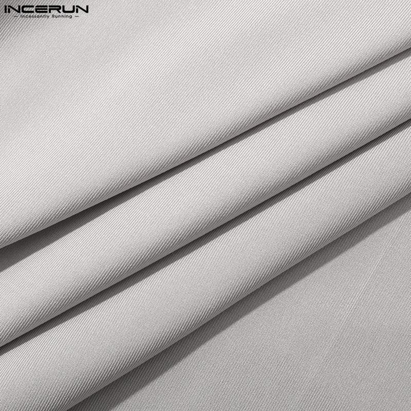 INCERUN 3Colors Jumpsuits Mens Fashion Summer Wear Short Sleeved Body Fit Suit Zipper Up Jumpsuits Solid Homewear S-5XL