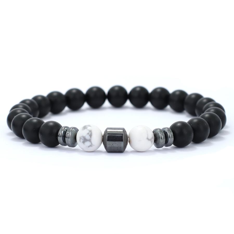 Simple Men Bracelet Hematite Onyx Beaded Volcanic Howlite Stone Strand Gift for Him Brass Braclet Yoga Healing Hand Jewelry