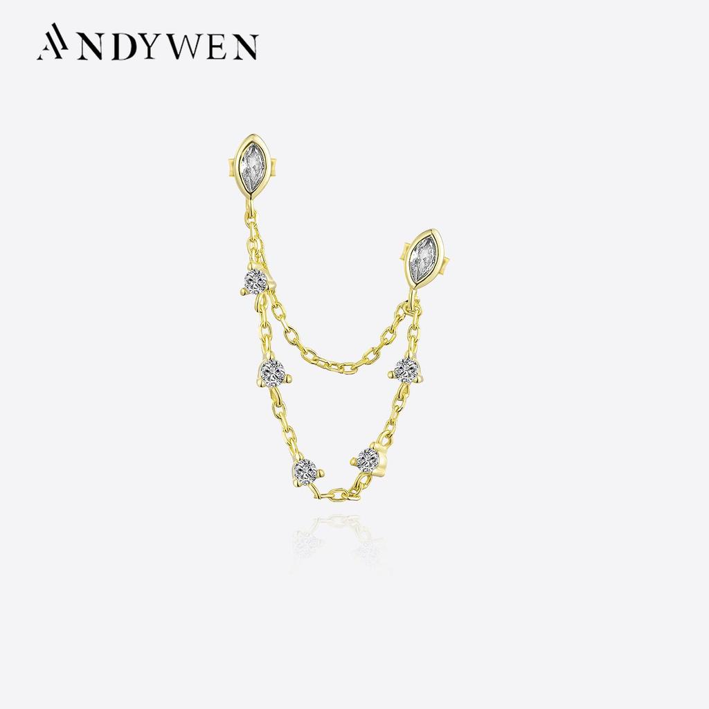 ANDYWEN 100% Стерлингового Серебра 925 пробы, Золотые СЛЕЗЫ, овальные серьги-цепочки, женские серьги-цепочки для пирсинга, 2023, свадебные ювелирные украшения