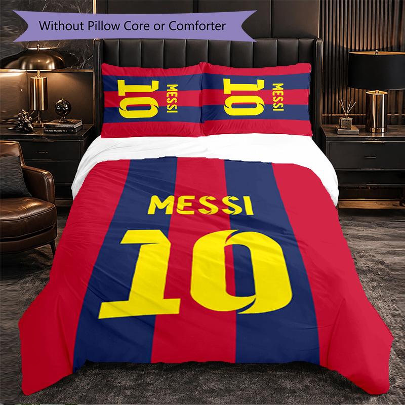 Lionel Messi 3 Piece Bedding Set Soft Duvet Cover Set with Pillowcases Printed Bedroom Decor Set for Home