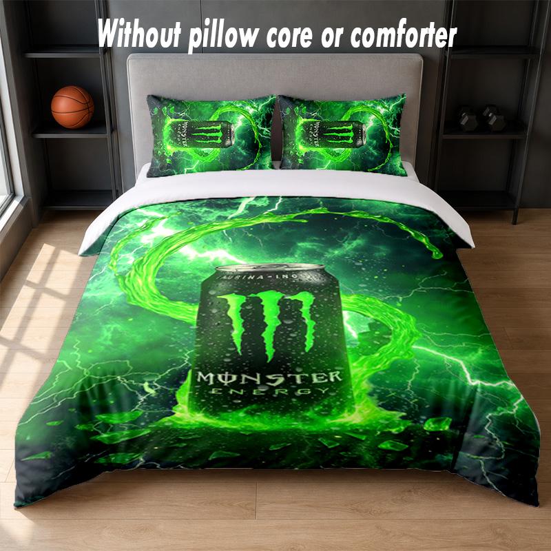 Monster Energy Design Bed Bedding Set 1 Duvet Cover + 2 Pillowcases Soft Breathable Household Bed Linens