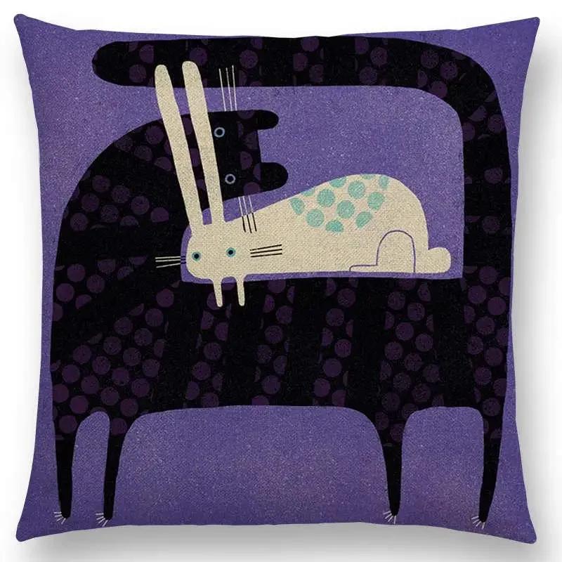 Абстрактная Фэнтези Животные Живопись Наволочка для Подушки-Пледа на Диван Такса Сова Кошка Собака Белка Кролик Лиса Слон