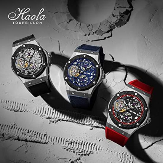 Часы HAOFA Tourbillon, механические, с ручным заводом, безель из углеродного волокна, корпус из титанового сплава, полый циферблат, стильные, популярные, водонепроницаемые, подарочные, мужские, мужские