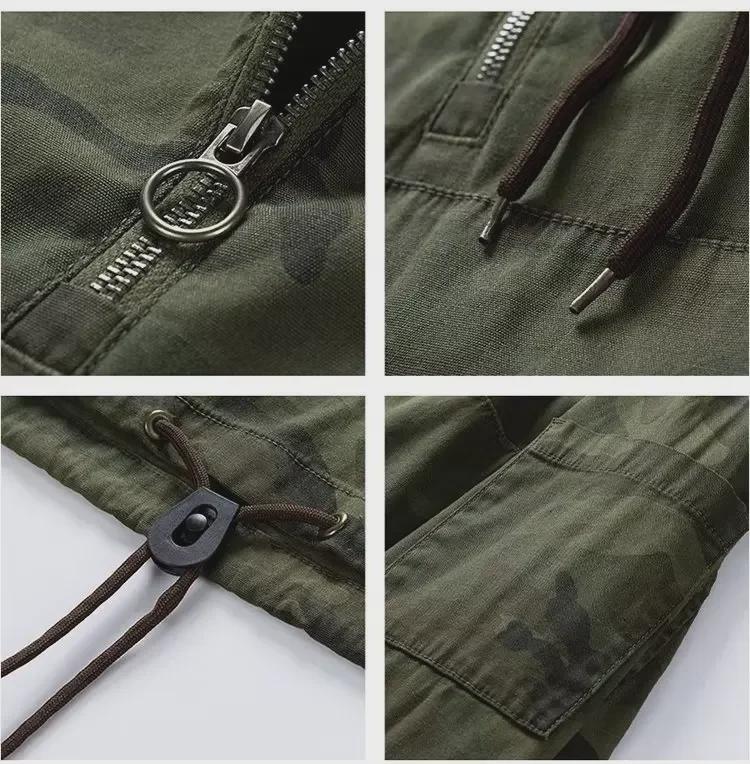 Куртка с капюшоном в стиле ретро-американского камуфляжа: Осенне-зимняя рабочая одежда для активного отдыха с полумолнией