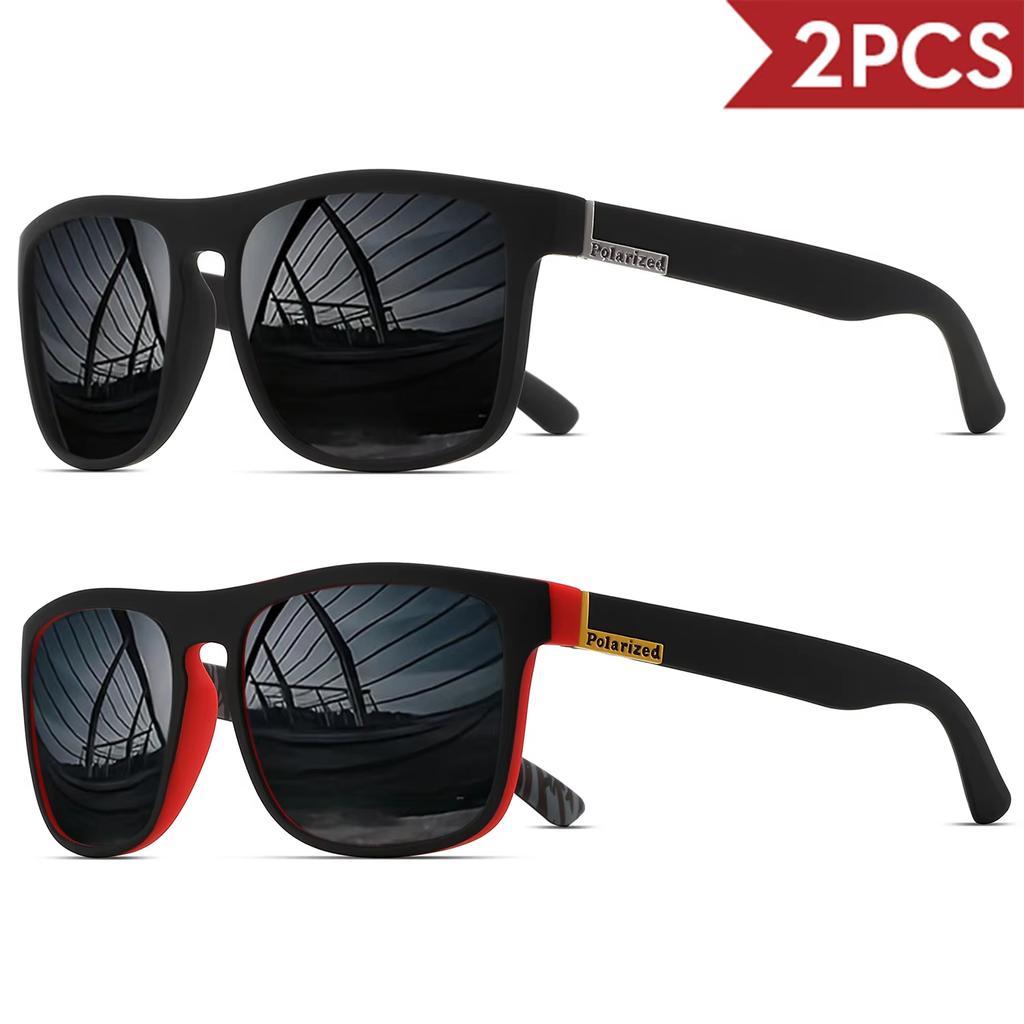 2Pack Fashion Sports Polarized Sunglasses UV Protection Personalized Glasses Square Frame Metal Men's And Women's UV400 Eyewear