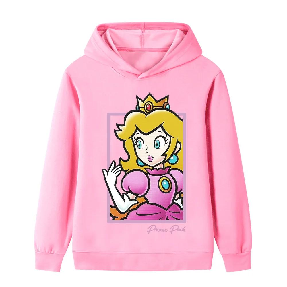 Kids Hoodie Princess Peach Cartoon Character Print Long Sleeve Sweatshirt Autumn Winter Casual Sport Pullover Tops for Daily Outdoor Activities