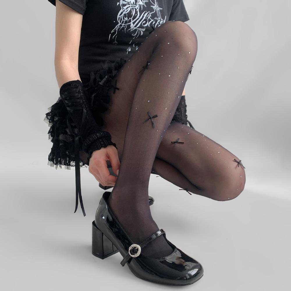 Stockings with Small Dots and Hearts Ultra-thin and Versatile White Stockings with Diamonds Ballet-style Pantyhose Children's Bow White Stockings