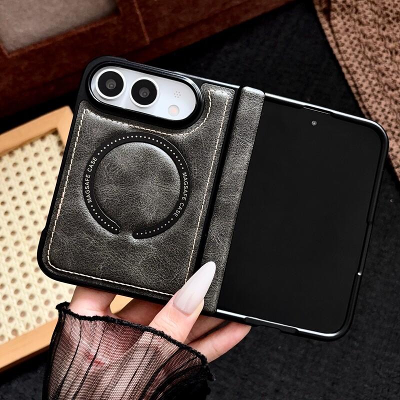 For iPhone Duo Fold Case Luxury PU leather skin-friendly Magnetic Protective Back Cover MagSafe Wireless Charging Phone Shell