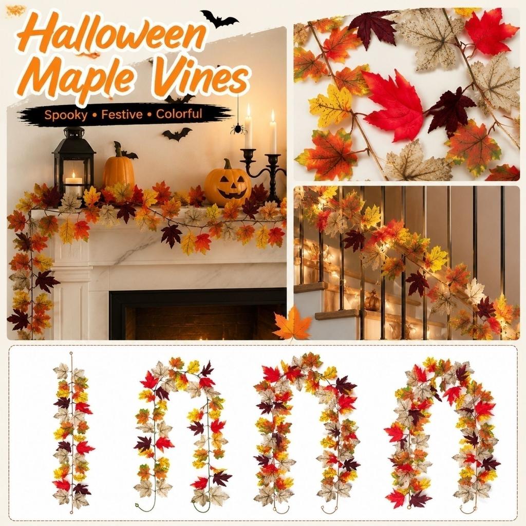 Artificial Maple Leaf Garland 175cm Realistic Decorative Vine for Indoor Outdoor Wall Door Window Table Event Display
