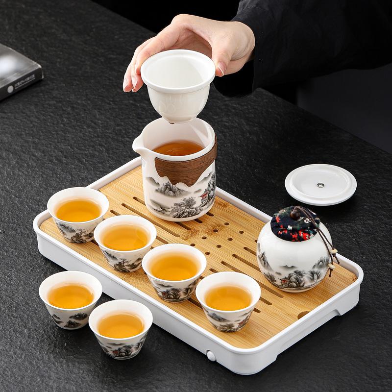 High-end business white porcelain tea set, portable express cup, 1 cup in a pot, travel tea set, company event gifts
