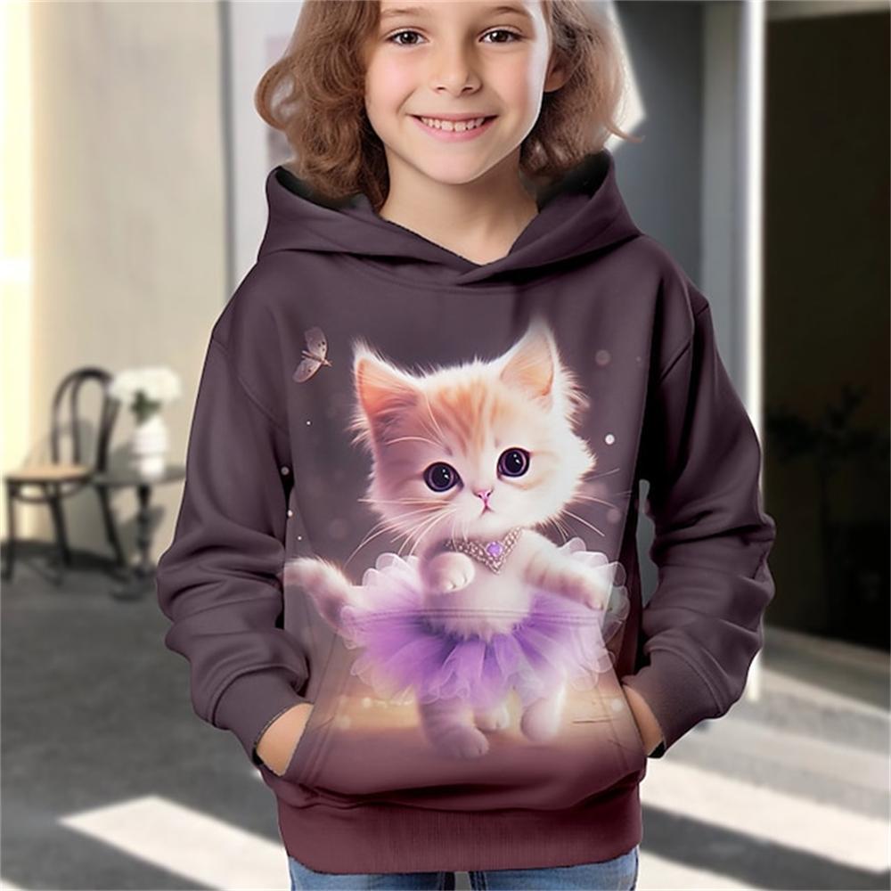 Hoodies Animal Cat 3D Print Kawaii Streetwear Boys Girls Sweatshirts Oversized Unisex Hoodie Kids Hooded Pullovers Tops Clothing