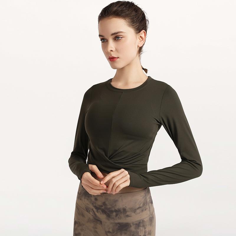 Женский короткий повседневный тонкий топ для йоги с длинным рукавом