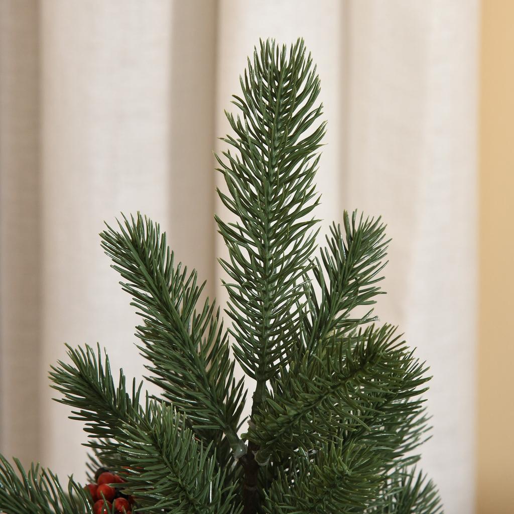 Mini Christmas tree Christmas decoration, including ornaments, red berries, 50 cm high, including cement base, green + multicoloured