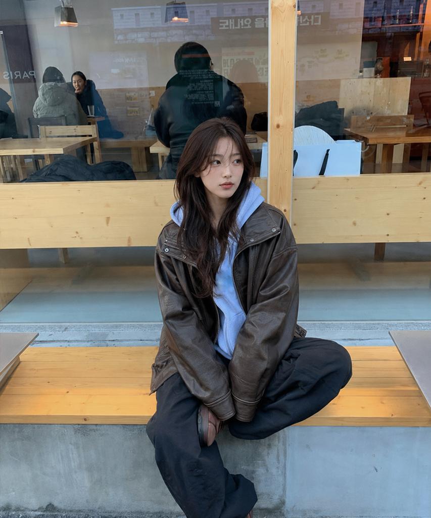 CAMINO Oversized Leather Jacket Brown
