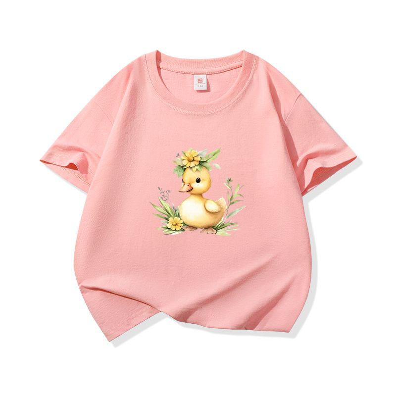 Duck And Flowers Graphic Tee Kids 100 Cotton Crew Neck Muticolor T Shirt Short Sleeve Breathable Tops For Boys Girls Children