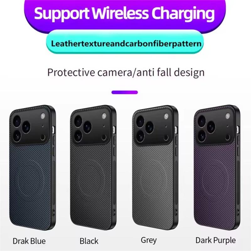 Ультратонкий магнитный кожаный чехол из углеродного волокна для iPhone 17 Air 16E 16 15 14 13 Pro Max для Magsafe Ударопрочный военный чехол
