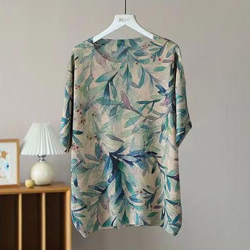 Dimanaf 2024 летние женские футболки, летние стильные рубашки с принтом листьев, красочные элегантные топы с цветочным принтом, свободные повседневные футболки