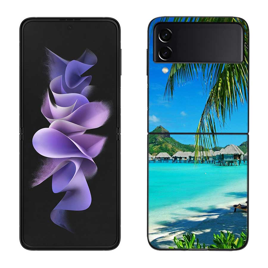 Sea Tropical Palm Trees Beach Case for Samsung Galaxy Z Flip 6 Flip 5 4 3 5G Black Cell Phone Cover Samsung Z Flip 5 5G Luxur